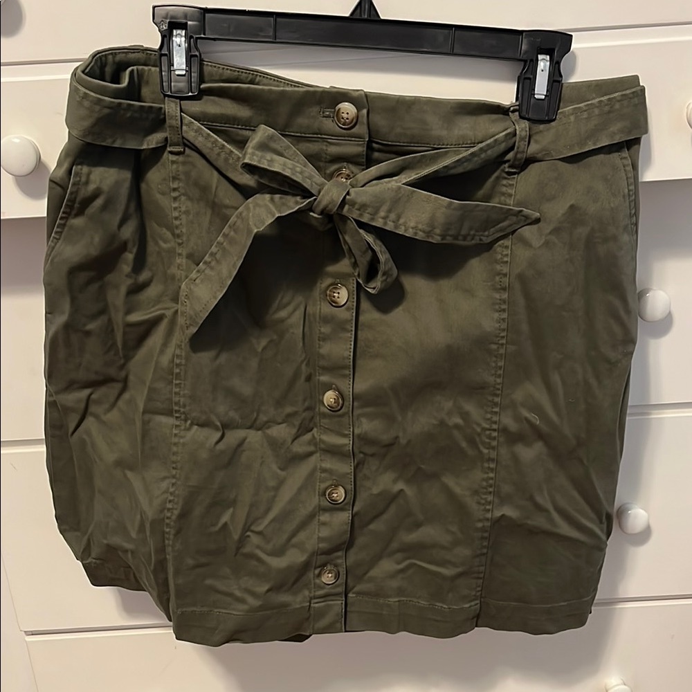 J. Crew Green Mini Skirt with Tie Front